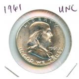 1961 Franklin Uncirculated Silver Half Dollar