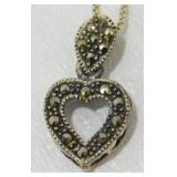 Vintage Sterling Silver Marcasite Heart Pendant