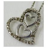 Vintage Sterling Silver Heart Pendant Necklace -