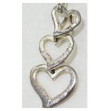 Vintage Sterling Silver Triple Heart Necklace -