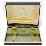 Vintage Swank Green Stone Cufflinks & Tie Pin Set