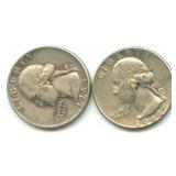 (2)  1964-D Washington Silver Quarters
