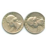 (2)  1964-D Washington Silver Quarters