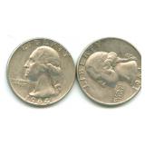 (2)  1964-D Washington Silver Quarters
