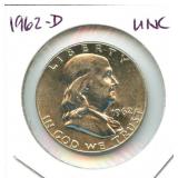 1962-D Franklin Uncirculated Silver Half Dollar