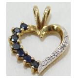 925 Open Heart Pendant with Blue Sapphires and