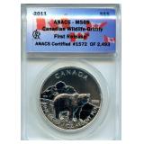2011 First Release Canadian $5 Wildlife Grizzly