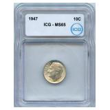 1947 Roosevelt Silver Dime - ICG MS65