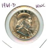 1961 -D Franklin Uncirculated Silver Half Dollar