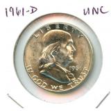 1961-D Franklin Uncirculated Silver Half Dollar