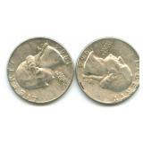 (2)  1964-D Washington Silver Quarters