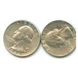 (2)  1964-D Washington Silver Quarters