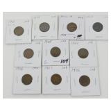 10 Indian Head Cents - 1888, 1889, 1900, 1901,