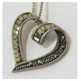 Vintage Sterling Silver Marcasite Heart Pendant