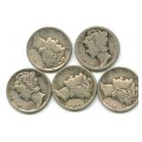 (5) Mercury Silver Dimes