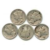 (5) Mercury Silver Dimes
