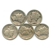 (5) Mercury Silver Dimes