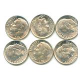 (6) Roosevelt Silver Dimes