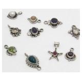 10 Sterling Silver Charms w/ Stones