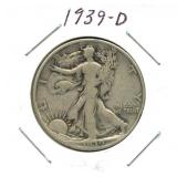 1939-D Walking Liberty Silver Half Dollar