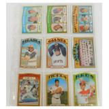 Sheet of 9 Vintage 1972 Topps Baseball Cards with