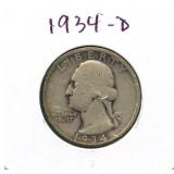 1934-D Washington Silver Quarter
