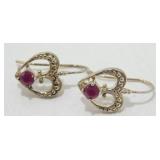 Vintage Sterling Silver Ruby Heart Earrings - ï¿½ï¿½,