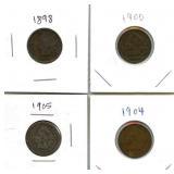 Group of 4 Indian Head Cents - 1898, 1900, 1904 &