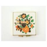 Vintage Goldtone Enameled Floral Compact Mirror -