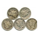 (5) Mercury Silver Dimes