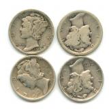 (4) Mercury Silver Dimes