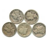 (5) Mercury Silver Dimes