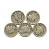 (5) Mercury Silver Dimes