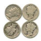 (4) Mercury Silver Dimes