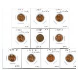 (10) Uncirculated and AU Lincoln Cents: 1965,
