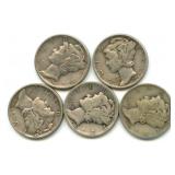 (5) Mercury Silver Dimes