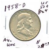 1958-D Franklin Silver Half Dollar