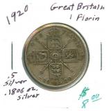1920 Great Britain Florin Silver 2 Shillings -