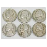 Group of 6 Jefferson Nickels - 1940, 1941, 1946,