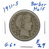1911-S Barber Silver Half Dollar
