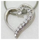 Vintage Sterling Silver CZ Heart Pendant Necklace