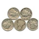 (5) Mercury Silver Dimes