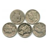 (5) Mercury Silver Dimes