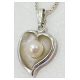 Vintage Sterling Silver Pearl Heart Pendant