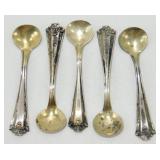 5 Antique Sterling Rare Salt Dip Spoons - 13.33