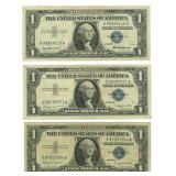 3 U.S. Silver Certificate $1 Legal Tender Notes: