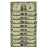 10 U.S. Silver Certificate $1 Legal Tender Notes: