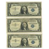 3 U.S. Silver Certificate $1 Legal Tender Notes: