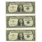 3 U.S. Silver Certificate $1 Legal Tender Notes:
