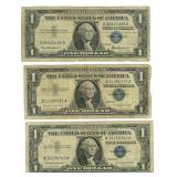 3 U.S. Silver Certificate $1 Legal Tender Notes: